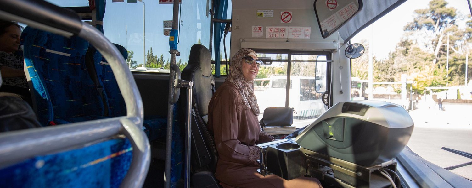 Samia Abu ‘Alqam, 51, is the first Palestinian woman to drive a transport bus in Jerusalem.