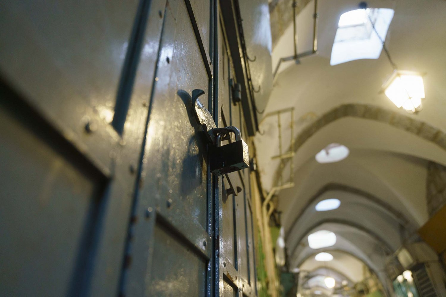 Closeup of a lock on a shop in the Old City of Jerusalem during strike