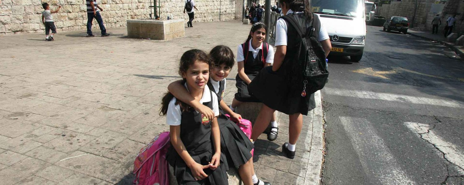 Palestinian schoolgirls on a Jerusalem street, September 5, 2011