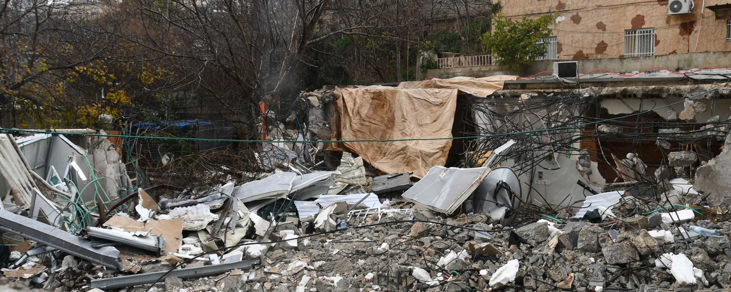 The rubble of Palestinian activist Fakhri Abu Diab’s home, which was demolished by Israeli bulldozers, February 14, 2024