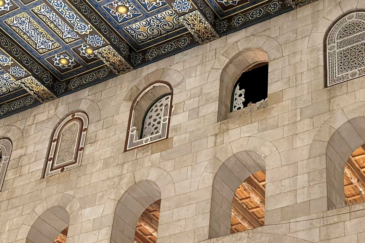 al-Aqsa Mosque with a broken window after Israeli police conducted an overnight raid during Ramadan, April 5, 2023