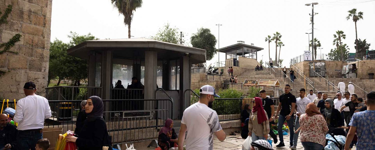 Israeli police watchtowers at Damascus Gate, Jerusalem, July 2022