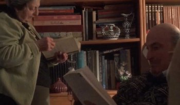 Jerusalemite siblings Teddy and Nadia Theodorie in the library in their Bethlehem home