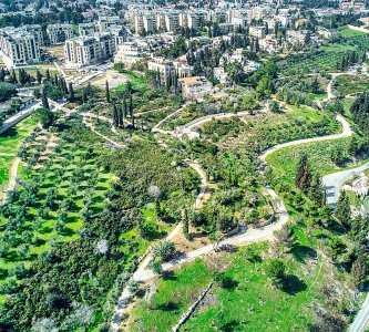 An aerial view of the Sherover Promenade, Jerusalem