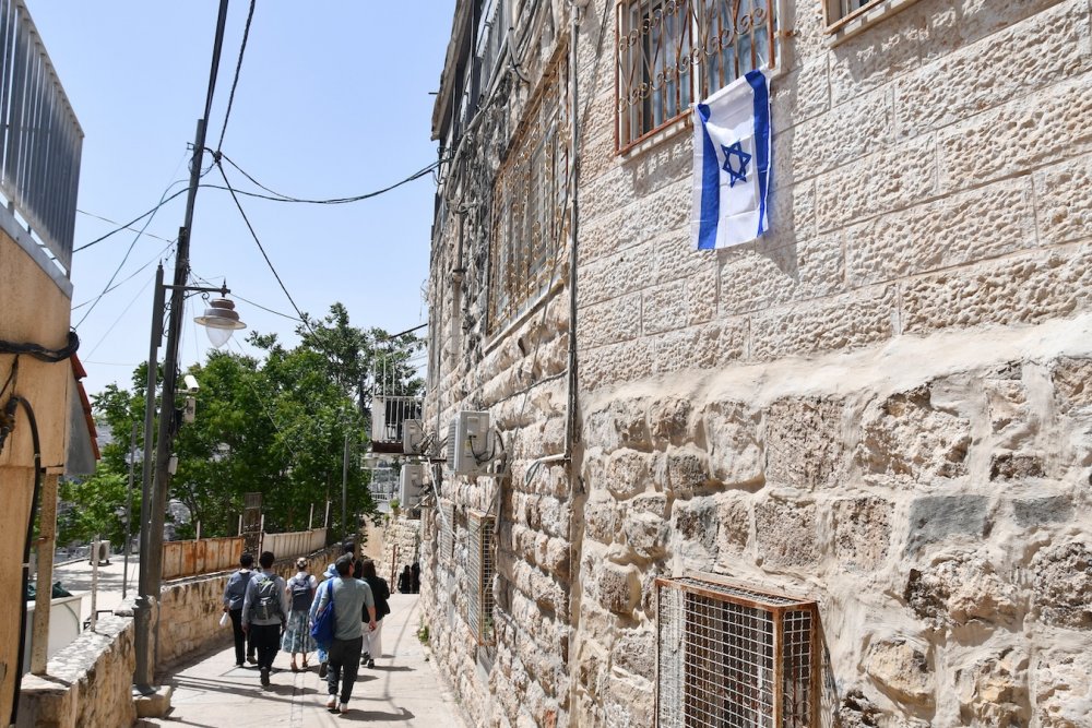 A tour group walking through the Silwan neighborhood of East Jerusalem, April 24, 2024