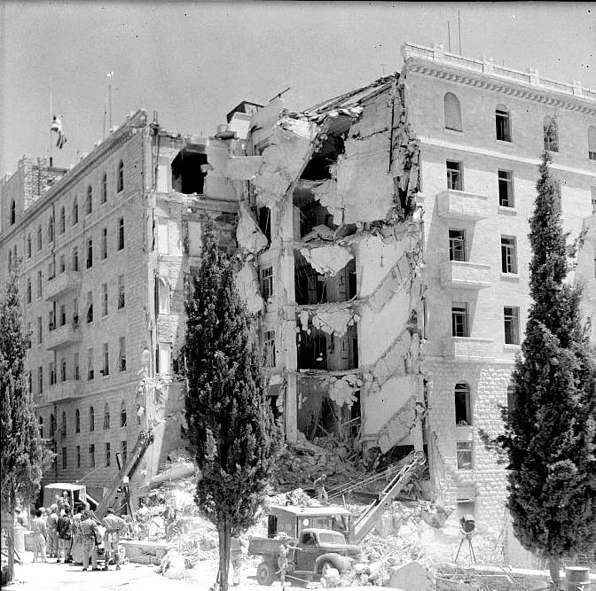 The southern wing of the King David Hotel was destroyed by an Irgun terrorist attack, July 22, 1946.