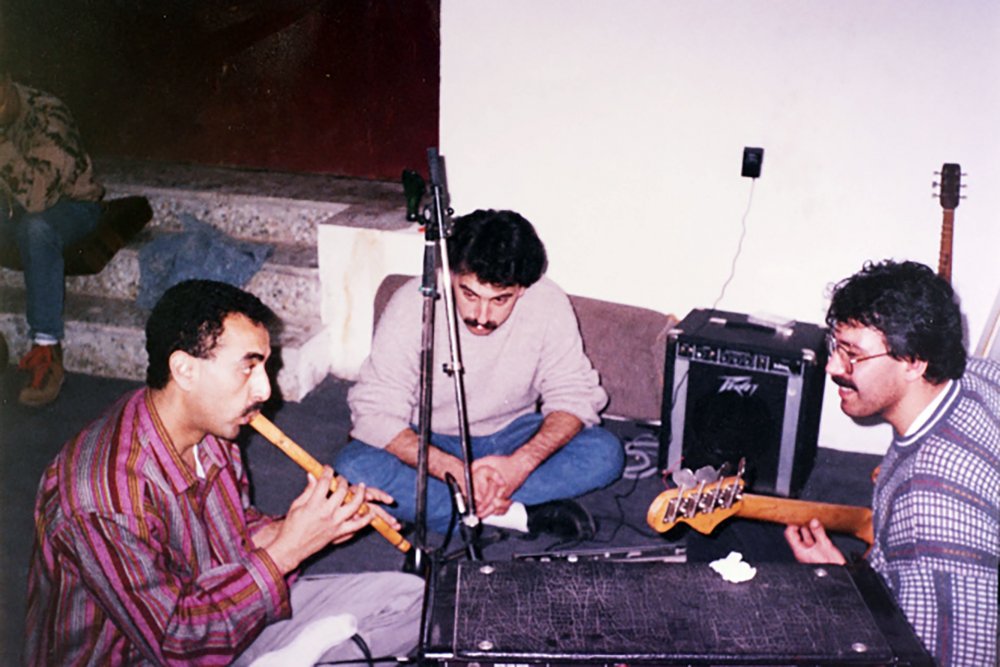 Said Murad and Odeh Turjman at Sabreen band’s studio in Jerusalem, 1988