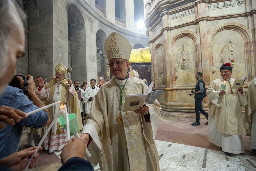 Bishop William Shomali on Easter at the Church of the Holy Sepulchre, March 31, 2024. 