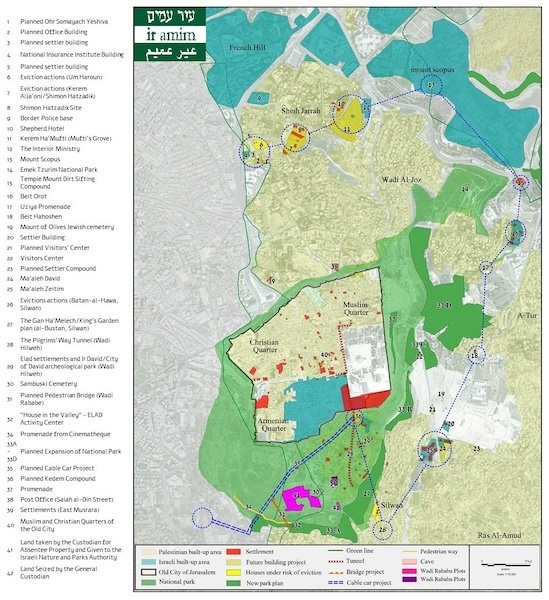 The ring of Israeli settlement and control around the Old City and the Holy Basin