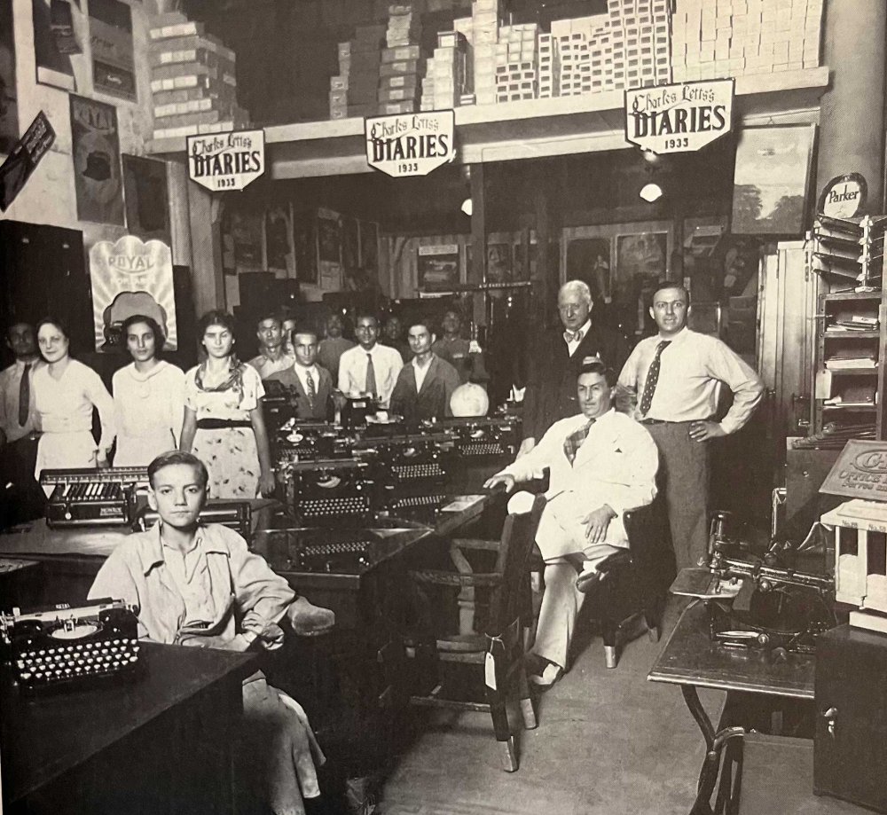 Interior of Standard Stationery in Cairo with founder Wadie Said in white