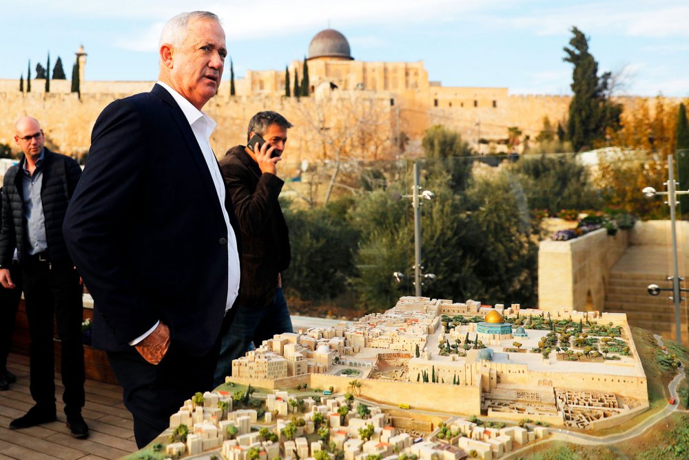 Member of Knesset and retired military general Benny Gantz takes a tour of the City of David in Silwan.