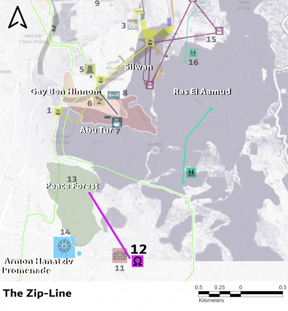 Location surrounding Israel’s new zip line in Jerusalem, November 2023