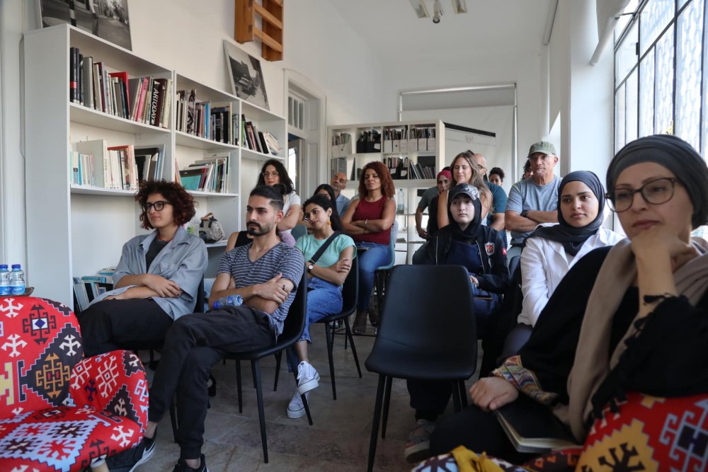 Palestinian art enthusiasts during a seminar at al-Hoash, Jerusalem, July 16, 2024