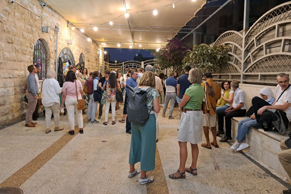 The audience mingles on Opening Night of the Jerusalem Arab Film Festival, 2024.