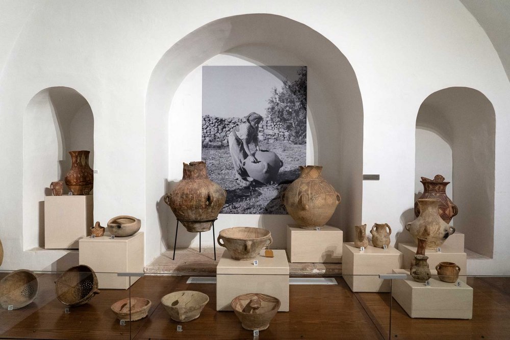 Handmade and ancient pottery items are displayed in the Palestinian Heritage Museum in Jerusalem, November 9, 2024.