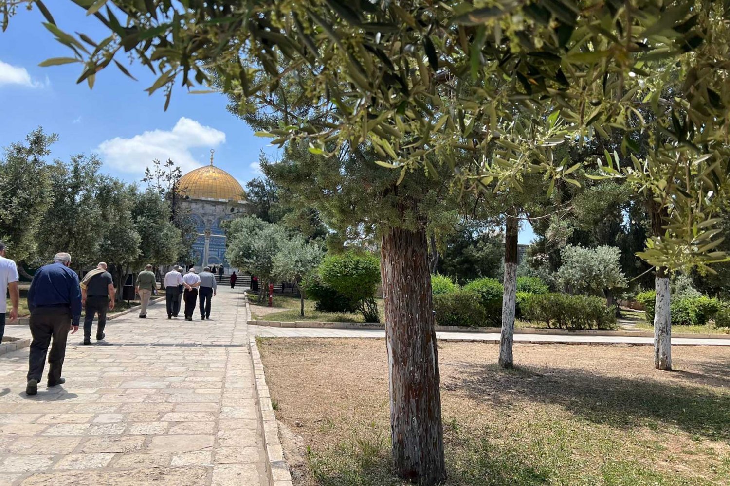 Strolling on the tree-lined grounds of Jerusalem’s Noble Sanctuary
