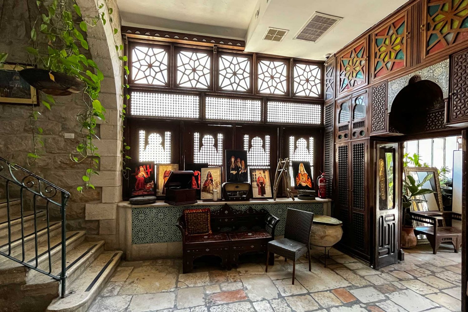 The lobby of the Jerusalem Hotel, just outside the Old City