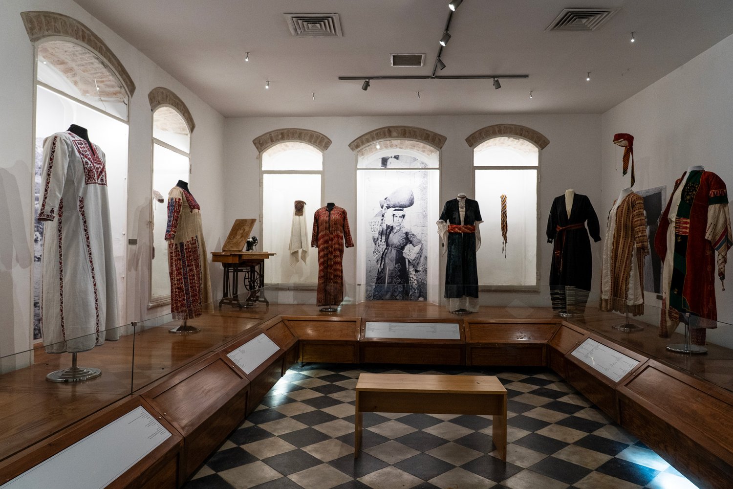 Palestinian traditional clothes displayed in the Palestinian Heritage Museum, Sheikh Jarrah, Jerusalem, November 9, 2024